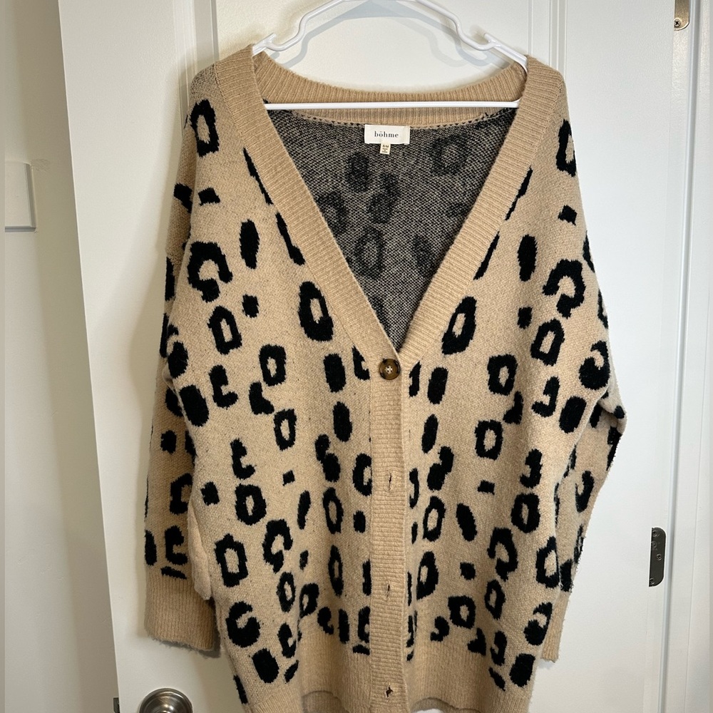 Bohme tan cheetah button up cardigan